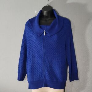 St. John Womens Wool Blend Full Zip  Mock Neck Cardigan Sweater  Blue Sz  S
